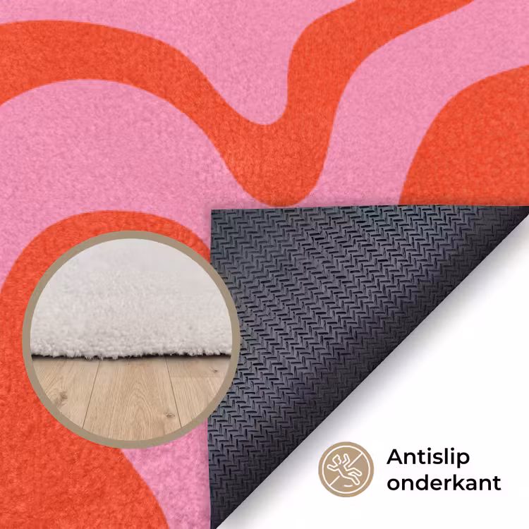 Abstract - Patroon - Rood - Roze - Minimalistisch Vloerkleed Rechthoek klein -uniquesellingpoint_antislip_NL