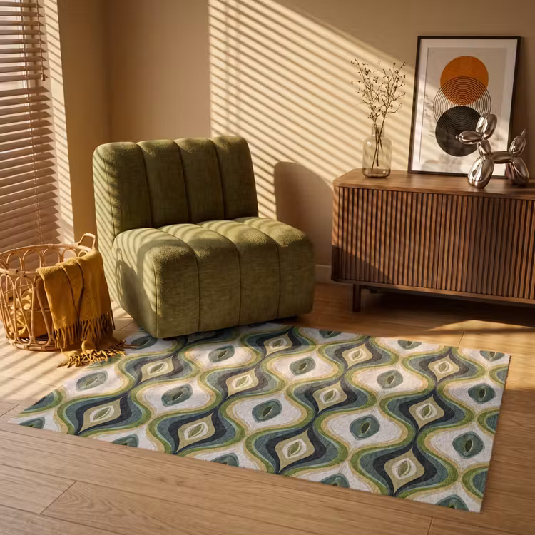Abstract - Ritmisch - Groen Vloerkleed Rechthoek klein 1091 -atmosphere_sfeer1_global