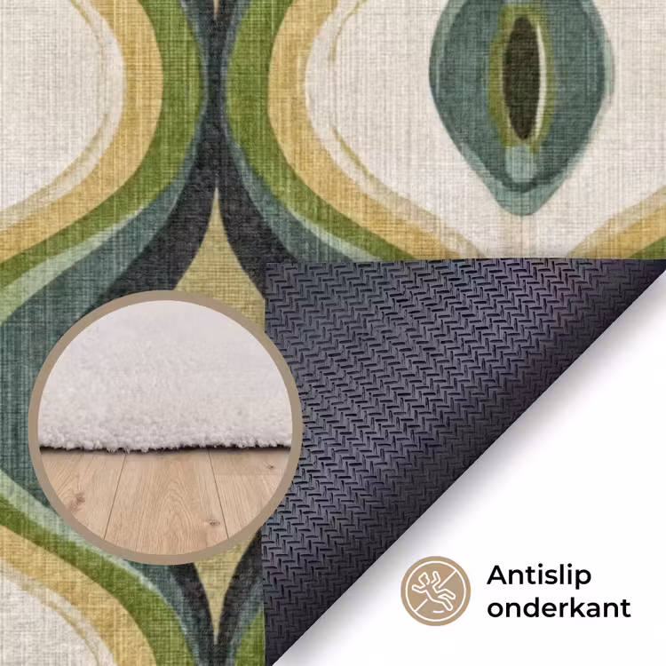 Abstract - Ritmisch - Groen Vloerkleed Rechthoek klein 1091 -uniquesellingpoint_antislip_NL