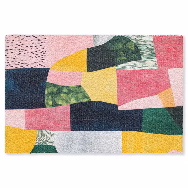 Abstract - Roze - Lappen - Vormen - Geel Vloerkleed Rechthoek klein -3d