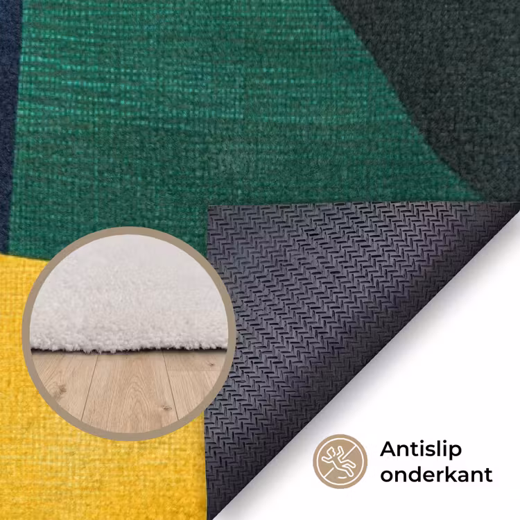 Abstract - Roze - Lappen - Vormen - Geel Vloerkleed Rechthoek klein -uniquesellingpoint_antislip_NL