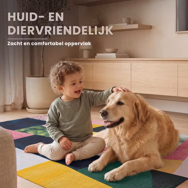 Abstract - Roze - Lappen - Vormen - Geel Vloerkleed Rechthoek klein -uniquesellingpoint_zacht_NL