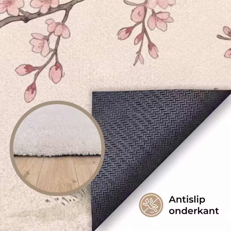 Aziatisch - Kraanvogel - Beige Vloerkleed Rechthoek klein -uniquesellingpoint_antislip_NL_DE