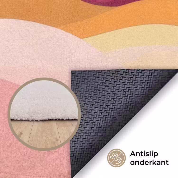 Bergen - Abstract - Zonnestralen - Roze Vloerkleed Rechthoek klein -uniquesellingpoint_antislip_NL