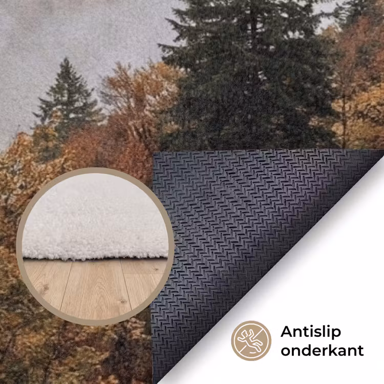Bergen - Vallei - Mist - Herfst - Natuur Vloerkleed Rechthoek klein -uniquesellingpoint_antislip_NL_DE