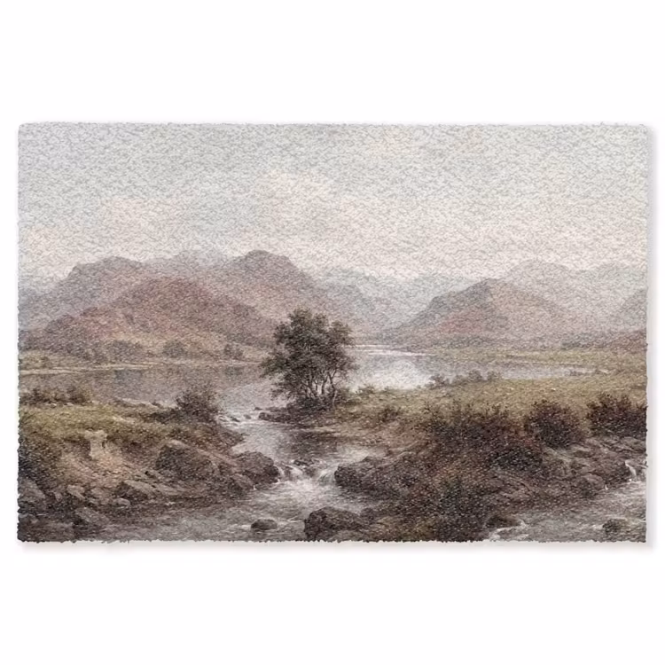 Berglandschap - Meer - Bergen - Vallei - Klassiek Vloerkleed Rechthoek klein -3d