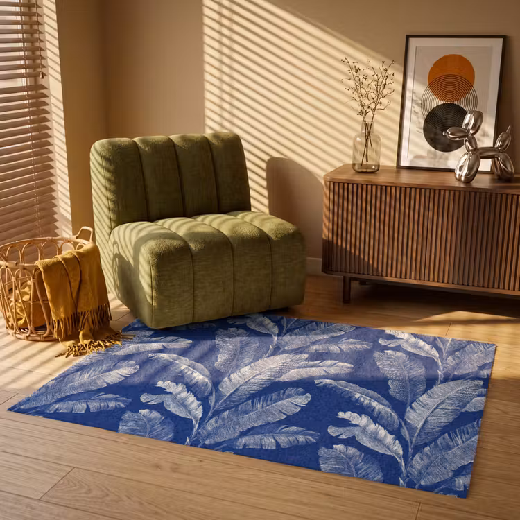 Blad - Palm - Blauw Vloerkleed Rechthoek klein 1091 -atmosphere_sfeer1_global