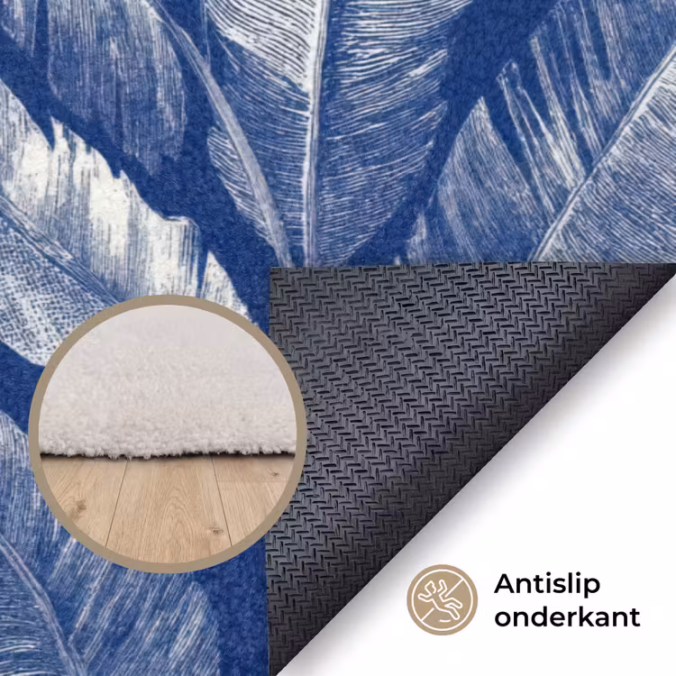 Blad - Palm - Blauw Vloerkleed Rechthoek klein 1091 -uniquesellingpoint_antislip_NL_DE