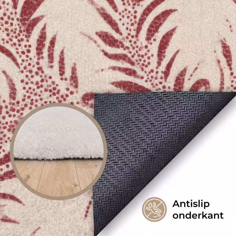 Bladeren - Linnen - Rood Vloerkleed Rechthoek klein 1091 -uniquesellingpoint_antislip_NL