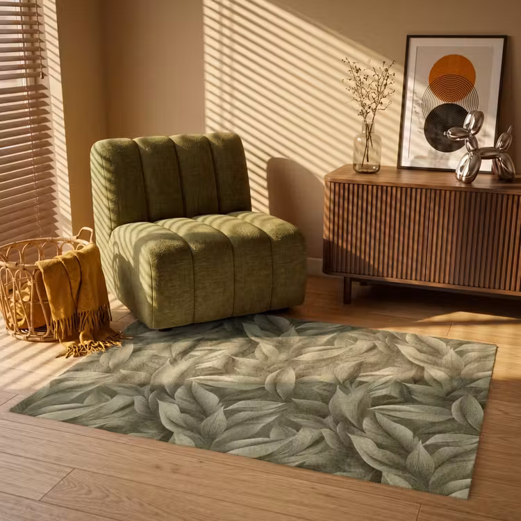 Bladeren - Modern - Groen Vloerkleed Rechthoek klein 1091 -atmosphere_sfeer1_global