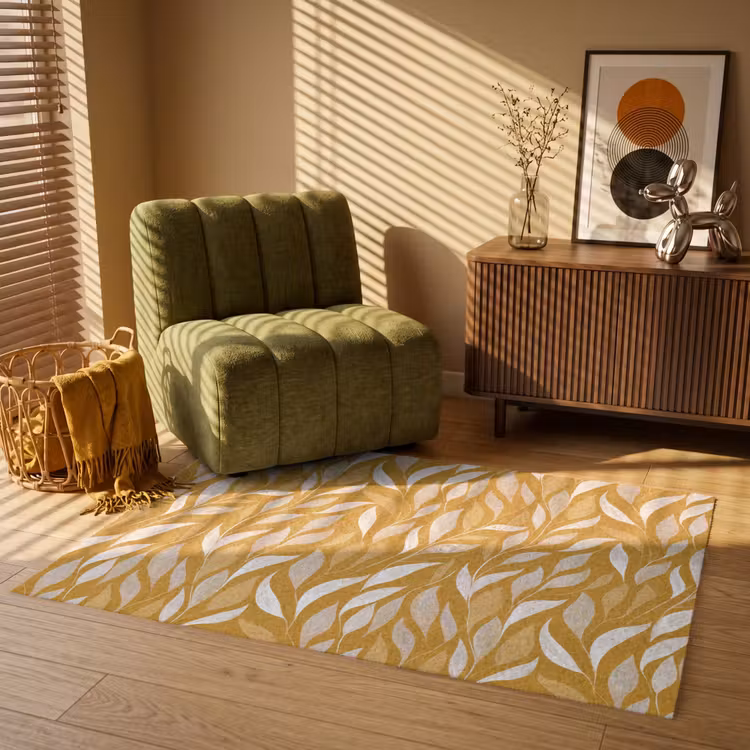 Bladeren - Patroon - Geel Vloerkleed Rechthoek klein 1091 -atmosphere_sfeer1_global