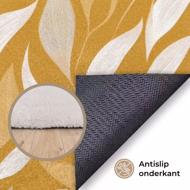 Bladeren - Patroon - Geel Vloerkleed Rechthoek klein 1091 -uniquesellingpoint_antislip_NL_DE