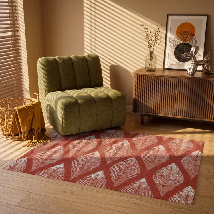 Bladeren - Rood - Elegant Vloerkleed Rechthoek klein -atmosphere_sfeer1_global