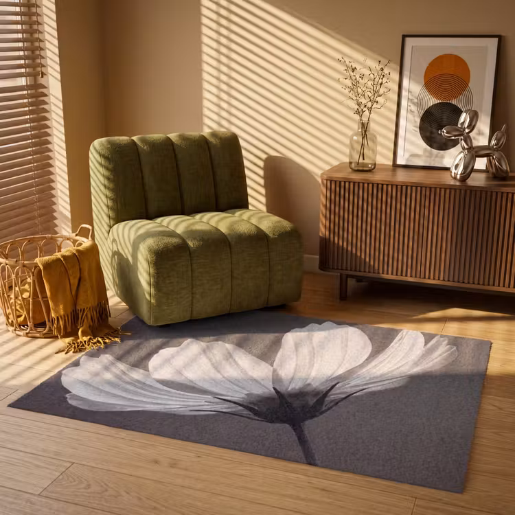 Bloem - Minimalistisch - Zwart - Wit Vloerkleed Rechthoek klein -atmosphere_sfeer1_global