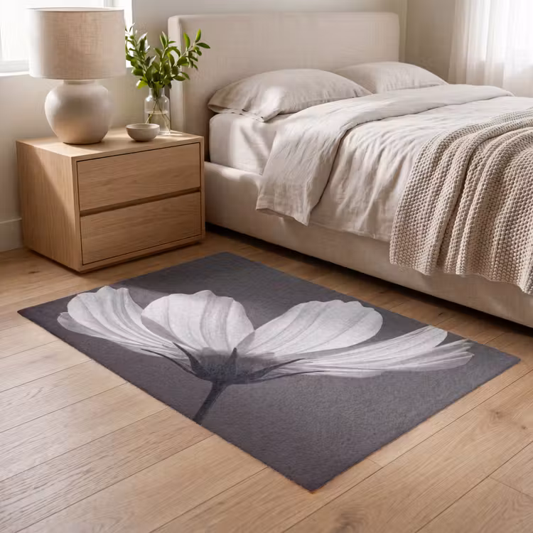 Bloem - Minimalistisch - Zwart - Wit Vloerkleed Rechthoek klein -atmosphere_sfeer3_global