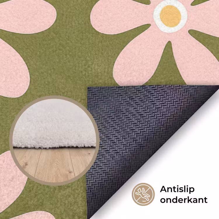 Bloem - Modern - Groen Vloerkleed Rechthoek klein 1091 -uniquesellingpoint_antislip_NL_DE
