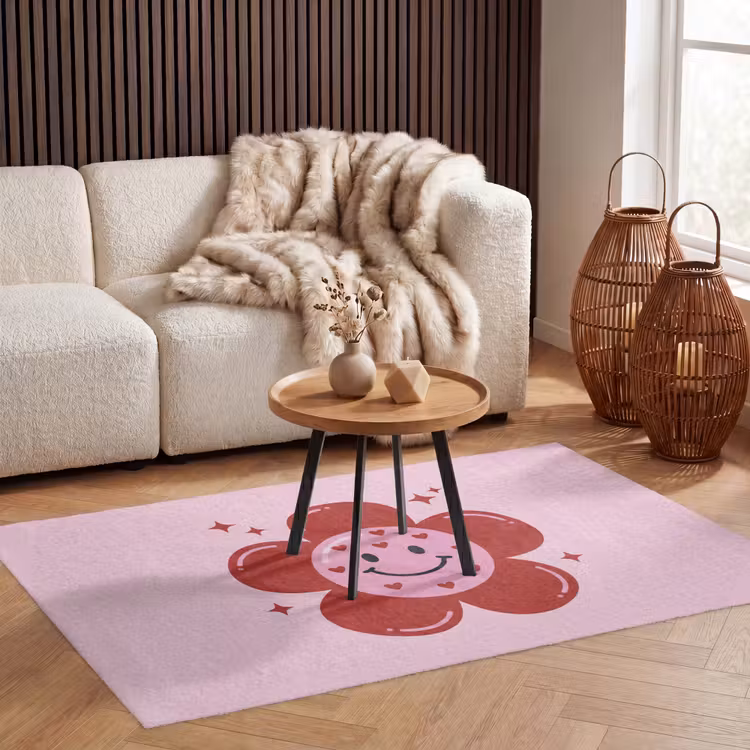 Bloem - Roze - Hartjes Vloerkleed Rechthoek klein -atmosphere_sfeer2_global