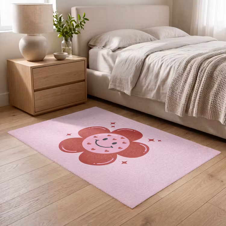 Bloem - Roze - Hartjes Vloerkleed Rechthoek klein -atmosphere_sfeer3_global