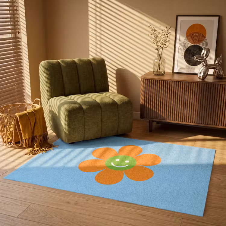 Bloem - Smiley - Kleurrijk Vloerkleed Rechthoek klein -atmosphere_sfeer1_global