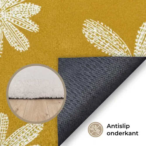 Bloem - Speels - Okergeel Vloerkleed Rechthoek klein 1091 -uniquesellingpoint_antislip_NL_DE