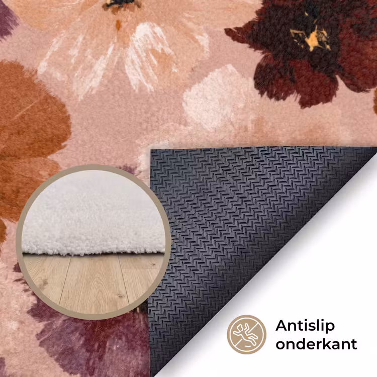 Bloemen - Abstract - Aardetinten Vloerkleed Rechthoek klein 1091 -uniquesellingpoint_antislip_NL_DE