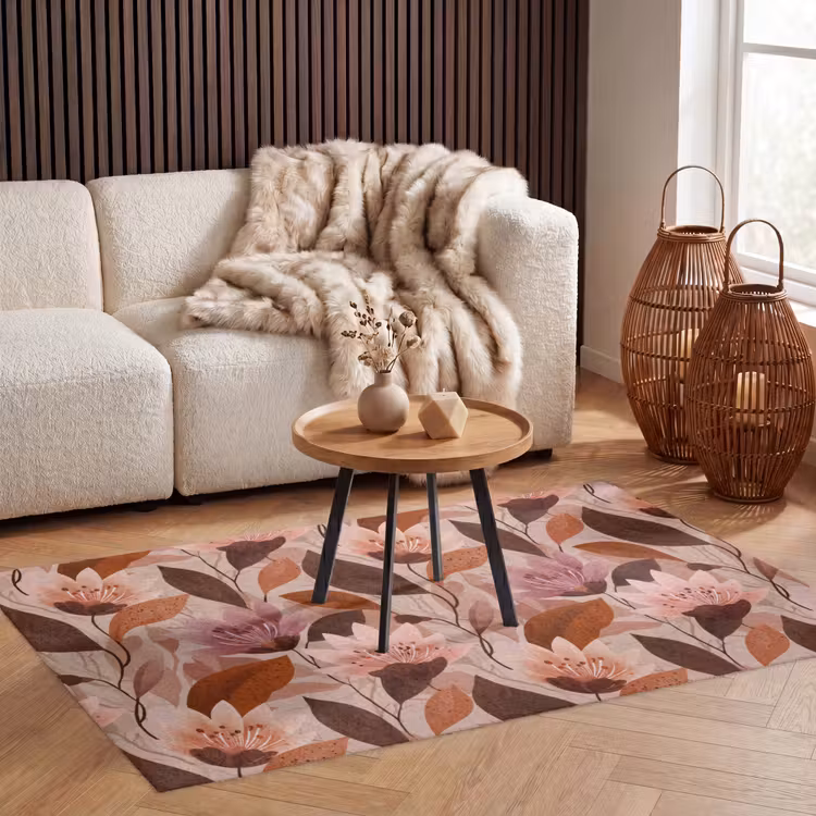 Bloemen - Bladeren - Bruin Vloerkleed Rechthoek klein 1091 -atmosphere_sfeer2_global