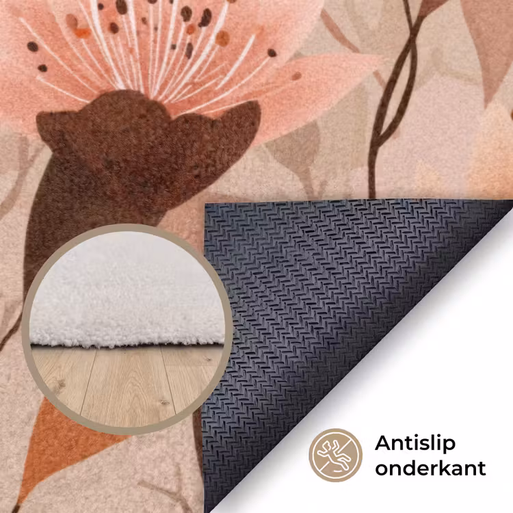 Bloemen - Bladeren - Bruin Vloerkleed Rechthoek klein 1091 -uniquesellingpoint_antislip_NL