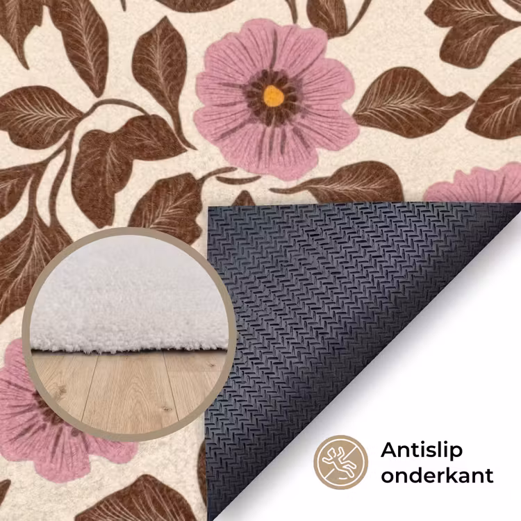 Bloemen - Bladeren - Kleurrijk Vloerkleed Rechthoek klein 1091 -uniquesellingpoint_antislip_NL