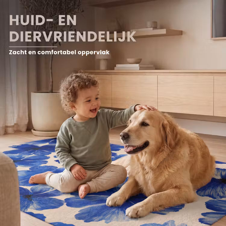 Bloemen - Blauw -Patroon - Wit Vloerkleed Rechthoek klein -uniquesellingpoint_zacht_NL