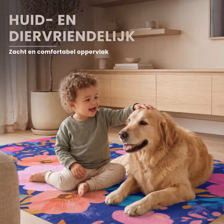Bloemen - Blauw - Roze Vloerkleed Rechthoek klein -uniquesellingpoint_zacht_NL