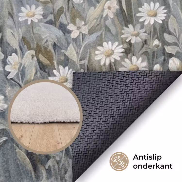 Bloemen - Botanisch - Blauw Vloerkleed Rechthoek klein -uniquesellingpoint_antislip_NL