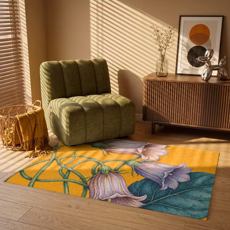 Vloerkleed - Bloemen - Botanisch - Geel - Bloemen - Botanisch - Geel Vloerkleed Rechthoek klein