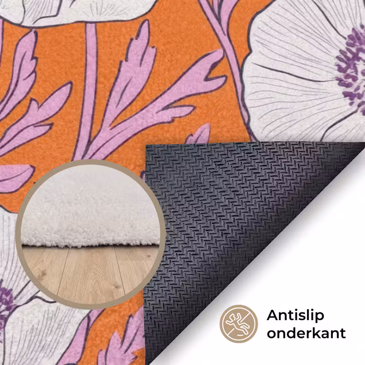 Bloemen - Grafisch - Oranje Vloerkleed Rechthoek klein 1091 -uniquesellingpoint_antislip_NL