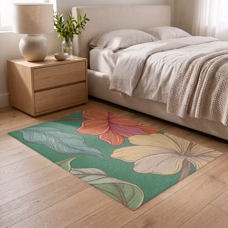 Vloerkleed - Bloemen - Groen - Illustratie - Bloemen - Groen - Illustratie Vloerkleed Rechthoek klein