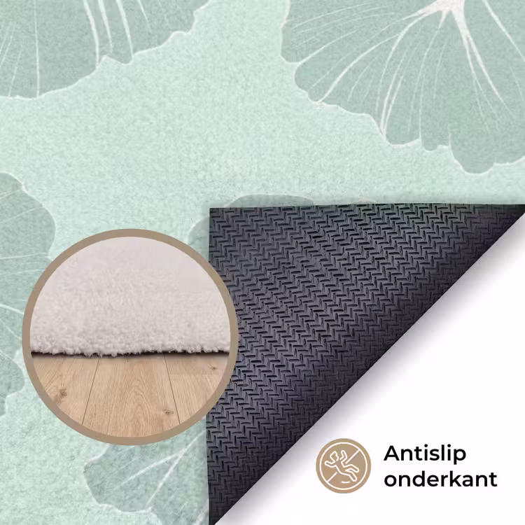 Bloemen - Hibiscus - Mint Vloerkleed Rechthoek klein 1091 -uniquesellingpoint_antislip_NL