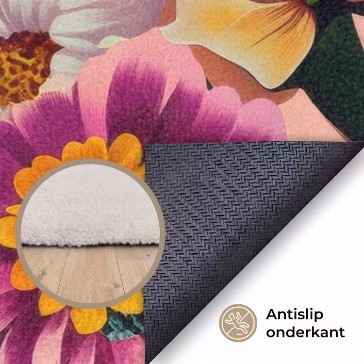 Bloemen - Kleurrijk - Roze Vloerkleed Rechthoek klein -uniquesellingpoint_antislip_NL