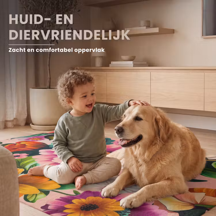 Bloemen - Kleurrijk - Roze Vloerkleed Rechthoek klein -uniquesellingpoint_zacht_NL