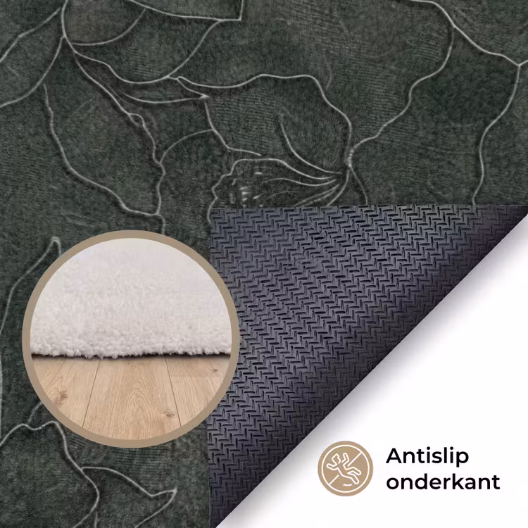 Bloemen - Lijnen - Groen Vloerkleed Rechthoek klein 1091 -uniquesellingpoint_antislip_NL_DE