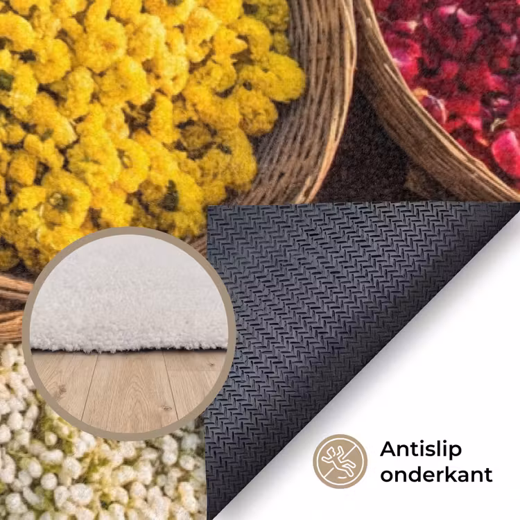 Vloerkleed - Bloemen - Markt - Kleurrijk - Bloemen - Markt - Kleurrijk Vloerkleed Rechthoek klein