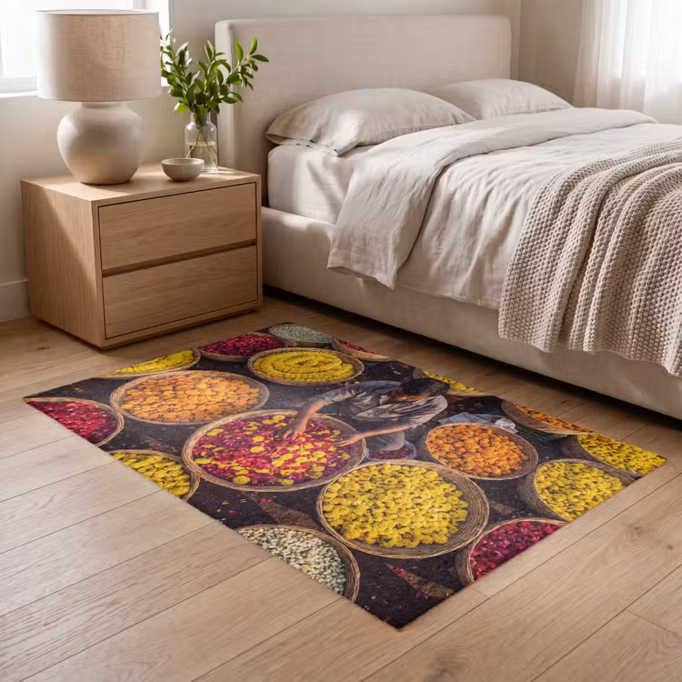 Vloerkleed - Bloemen - Markt - Kleurrijk - Bloemen - Markt - Kleurrijk Vloerkleed Rechthoek klein