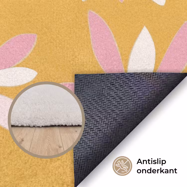 Bloemen - Modern - Geel Vloerkleed Rechthoek klein 1091 -uniquesellingpoint_antislip_NL_DE