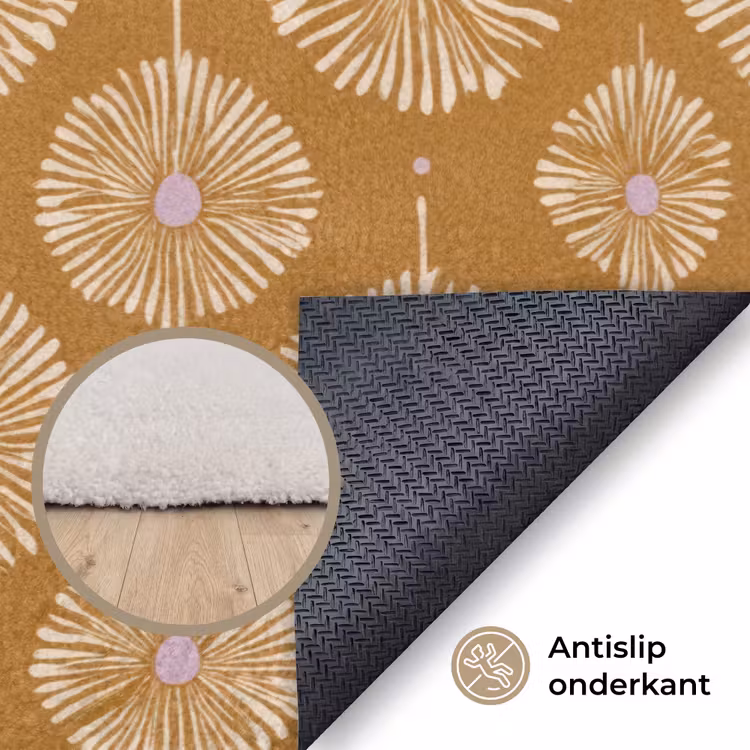 Bloemen - Modern - Oker Vloerkleed Rechthoek klein 1091 -uniquesellingpoint_antislip_NL_DE