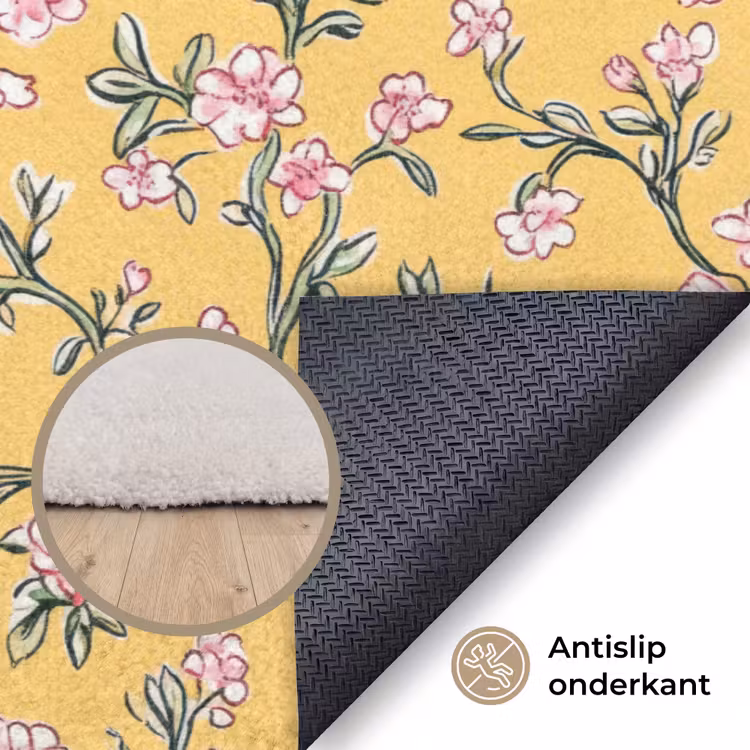 Bloemen - Motief - Geel Vloerkleed Rechthoek klein 1091 -uniquesellingpoint_antislip_NL_DE