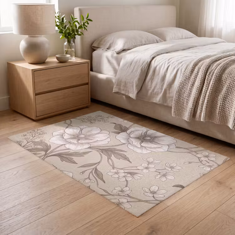 Bloemen - Patroon - Beige Vloerkleed Rechthoek klein -atmosphere_sfeer3_global