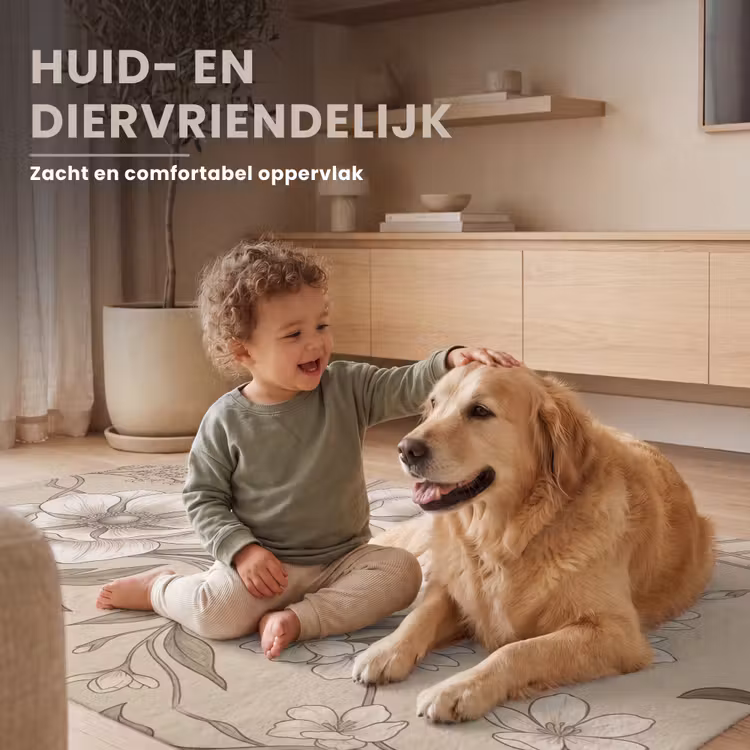 Bloemen - Patroon - Beige Vloerkleed Rechthoek klein -uniquesellingpoint_zacht_NL