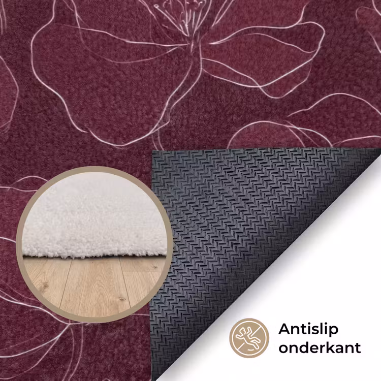 Bloemen - Patroon - Bordeauxrood Vloerkleed Rechthoek klein 1091 -uniquesellingpoint_antislip_NL_DE
