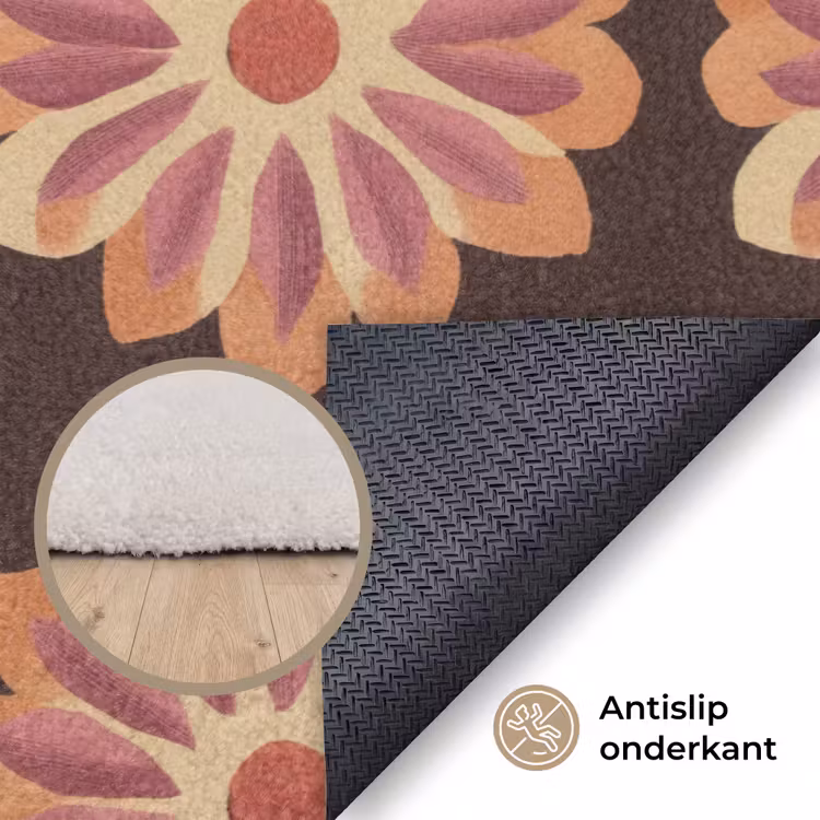 Bloemen - Patroon - Bruin Vloerkleed Rechthoek klein 1091 -uniquesellingpoint_antislip_NL_DE