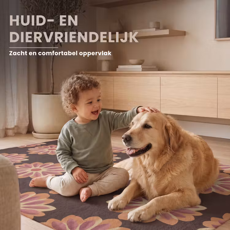 Bloemen - Patroon - Bruin Vloerkleed Rechthoek klein 1091 -uniquesellingpoint_zacht_NL