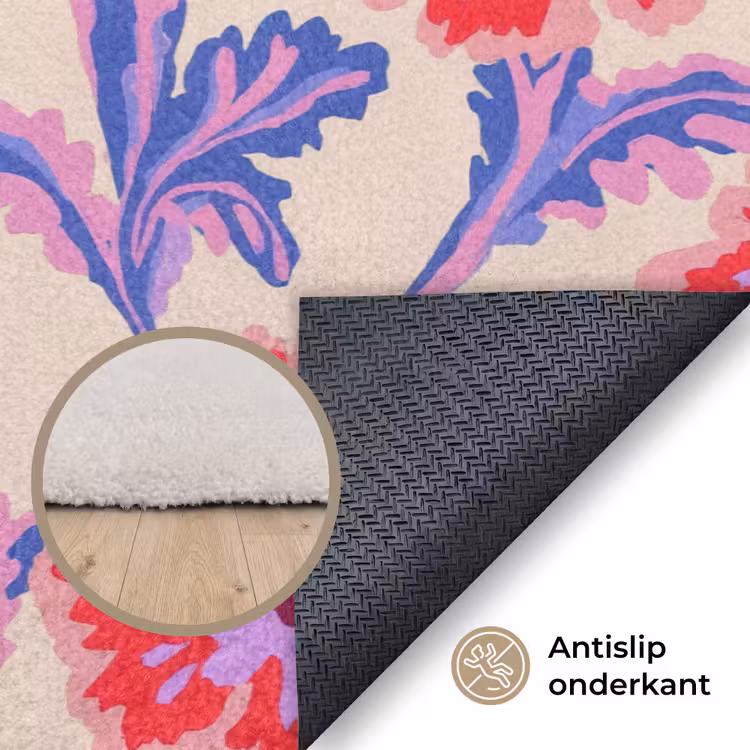 Bloemen - Patroon - Meerkleurig Vloerkleed Rechthoek klein 1091 -uniquesellingpoint_antislip_NL_DE