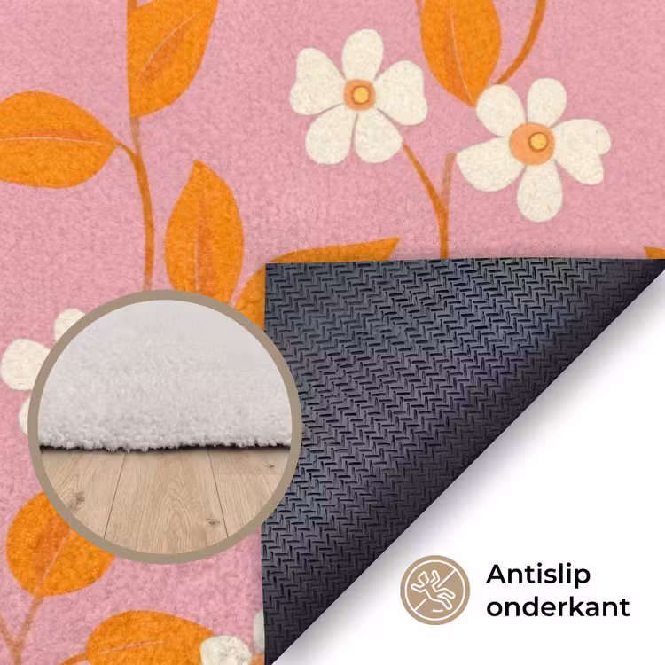 Bloemen - Patroon - Oranje Vloerkleed Rechthoek klein 1091 -uniquesellingpoint_antislip_NL_DE